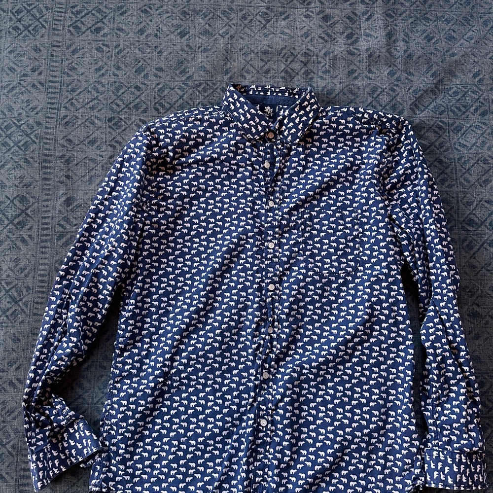 Navy Patterned Casual Button Down Shirt